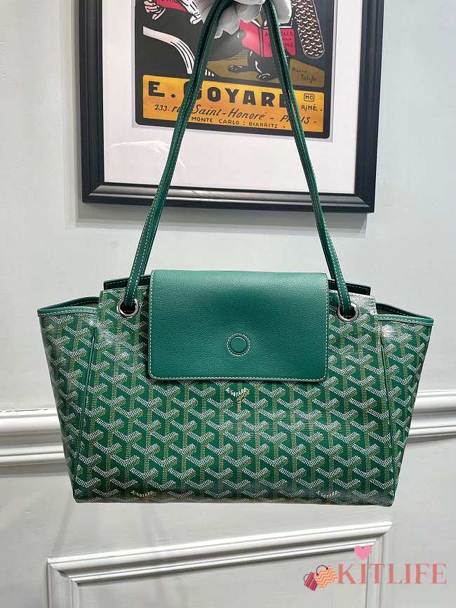 	 Kitlife Goyard Goyardine Canvas & Chevroches Calfskin Rouette PM Bag Green - 23cm x14cm x31cm - 1