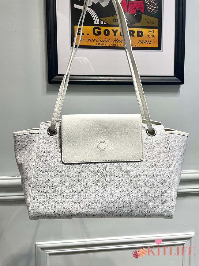 	 Kitlife Goyard Goyardine Canvas & Chevroches Calfskin Rouette PM Bag White - 23cm x14cm x31cm - 1
