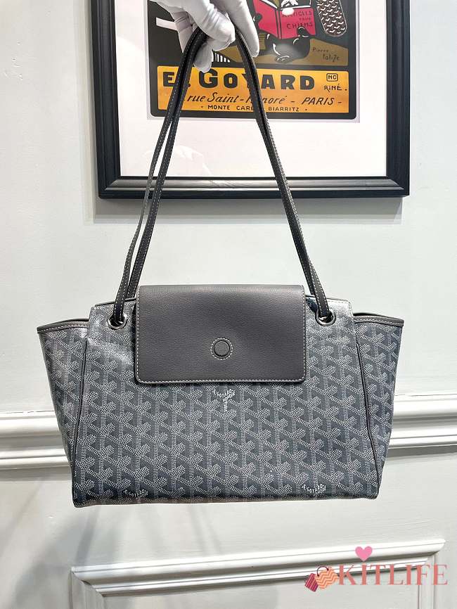 	 Kitlife Goyard Goyardine Canvas & Chevroches Calfskin Rouette PM Bag Grey - 23cm x14cm x31cm - 1