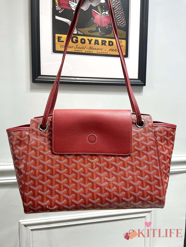 	 Kitlife Goyard Goyardine Canvas & Chevroches Calfskin Rouette PM Bag Red - 23cm x14cm x31cm - 1