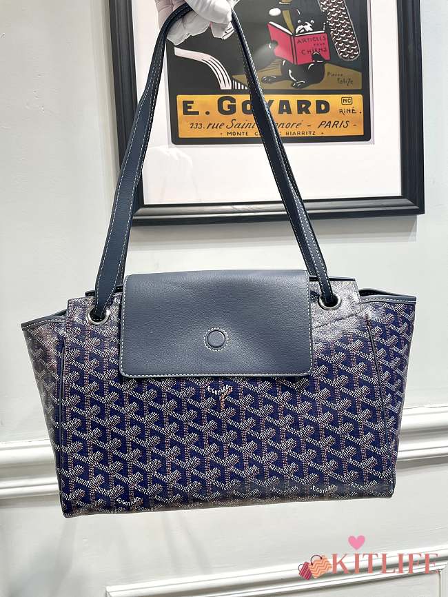	 Kitlife Goyard Goyardine Canvas & Chevroches Calfskin Rouette PM Bag Navy Blue - 23cm x14cm x31cm - 1