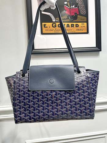 	 Kitlife Goyard Goyardine Canvas & Chevroches Calfskin Rouette PM Bag Navy Blue - 23cm x14cm x31cm