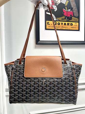 	 Kitlife Goyard Goyardine Canvas & Chevroches Calfskin Rouette PM Bag Brown and Black - 23cm x14cm x31cm