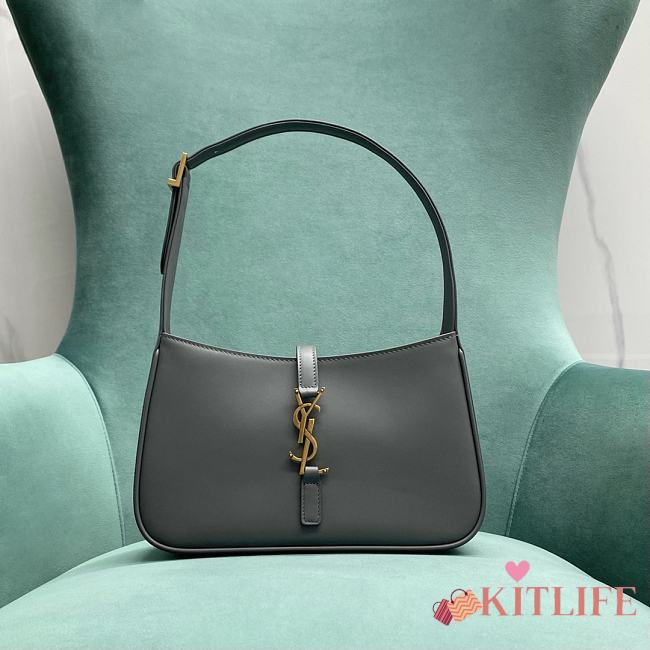 Kitlife YSL LE 5 A 7 Hobo Grey Bag In Smooth Leather - 25X14X6cm - 1