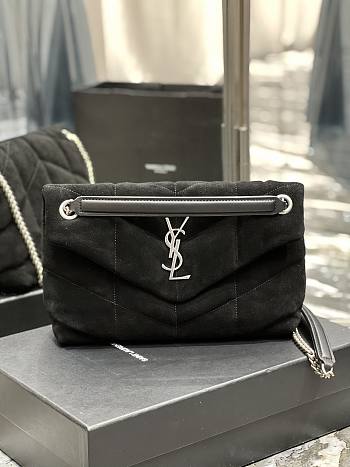 	 Kitlife YSL Loulou Puffer Small Black Velvet Leather - 23×15.5×5.8cm