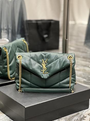 Kitlife YSL Medium Louou Puffer in Lambskin Dark Green - 29x17x11cm