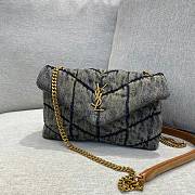 KITLIFE YSL PUFFER SMALL CHAIN BAG IN QUILTED VINTAGE DENIM AND SUEDE - 23×15.5×8.5cm - 1