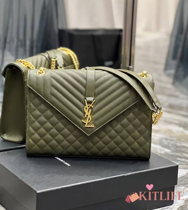 Kitlife YSL Envelope Large Black Gold Hardware Green – 32cm x 20cm x 8.5cm - 1