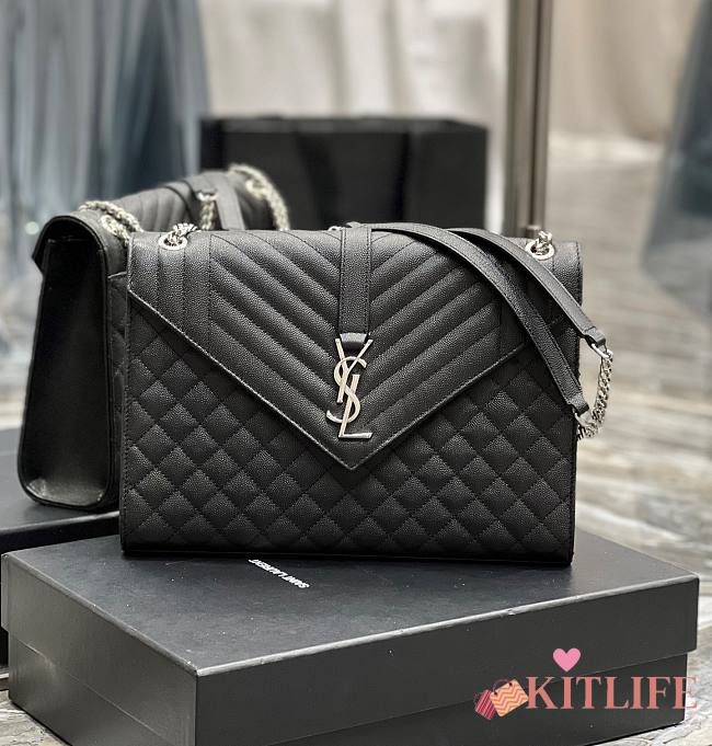 	 Kitlife YSL Envelope Large Black Silver Hardware Green – 32cm x 20cm x 8.5cm - 1