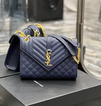 	 Kitlife YSL Envelope Cavair Calfskin Chain Bag In Navy Blue With Gold Hardware - 24x17.5x7cm