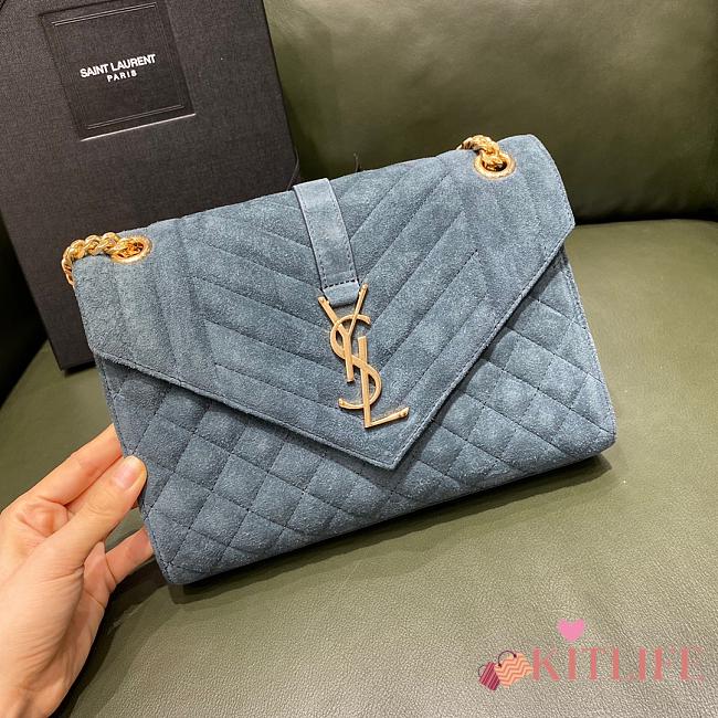 	 Kitlife YSL Envelope Suede Leather In Blue With Gold Hardware - 24x17.5x7cm - 1