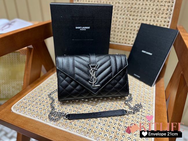 Forubags YSL Envelope Cavair Calfskin Chain Bag In Black With Silver Hardware – 528286 - 21×13×6 cm - 1