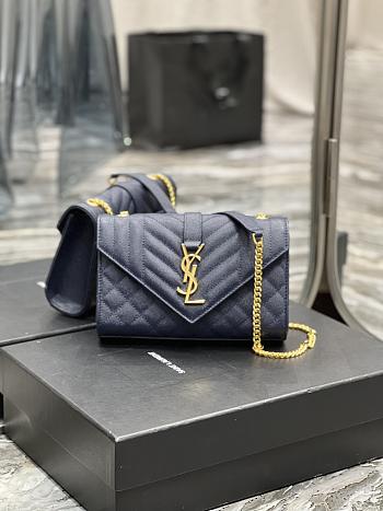 	 Kitlife YSL Envelope Caviar Calfskin Leather In Navy Blue With Gold Hardware - 21x6x13cm