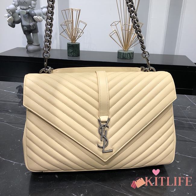 Kitlife YSL College Monogram Satchel Beige Silver Hardware – 32cm x 20cm x 8.5cm - 1