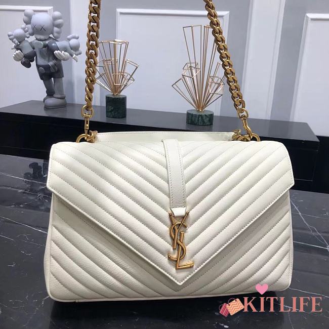 Kitlife YSL College Monogram Satchel White Gold Hardware – 32cm x 20cm x 8.5cm - 1