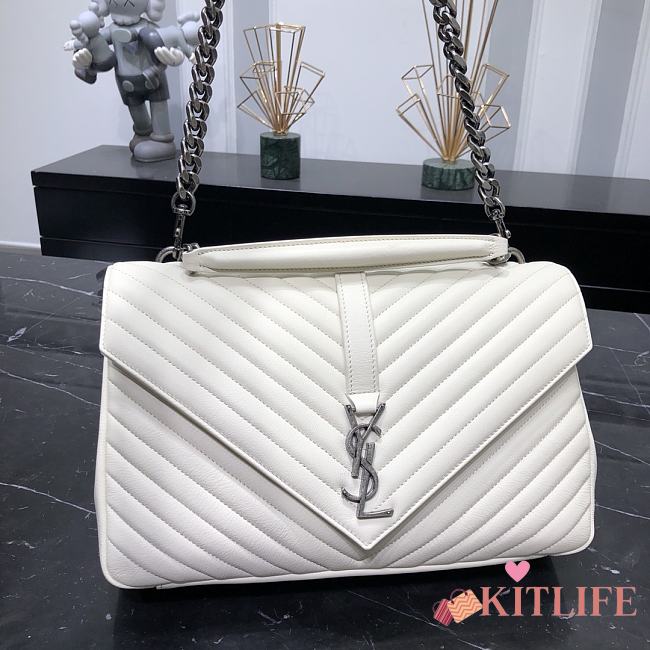 	 Kitlife YSL College Monogram Satchel White Silver Hardware – 32cm x 20cm x 8.5cm - 1