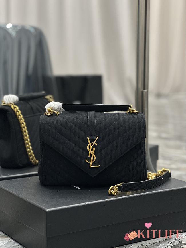 KTILIFE YSL MEDIUM COLLEGE BAG IN BLACK LINEN CANVAS LEATHER - 24x17x7 cm - 1