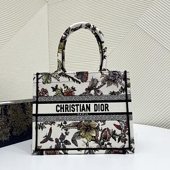 Kitlife Dior Small Book Tote White Multicolor Dior Jardin Botanique Embroidery - 26.5 x 21 x 14 cm