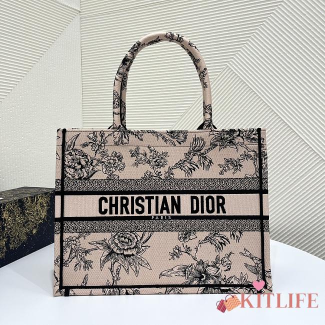 	 Kitlife Dior Medium Book Tote Powder Pink Embroidery - 36x18x28cm - 1