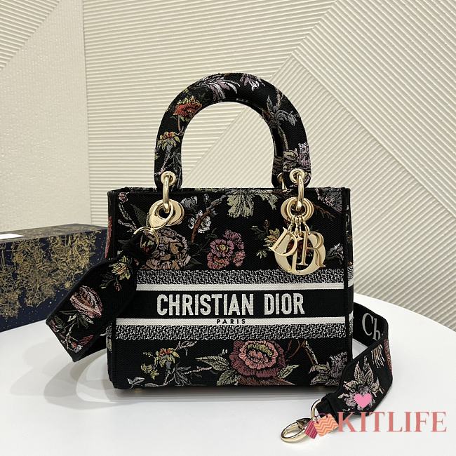 	 Kitlife Dior Lady Mini Black Multicolor Dior Jardin Botanique Embroidery - 24 x 20 x 11 cm - 1