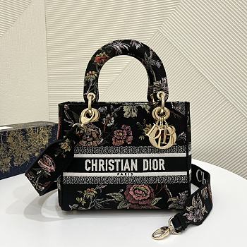 	 Kitlife Dior Lady Mini Black Multicolor Dior Jardin Botanique Embroidery - 24 x 20 x 11 cm