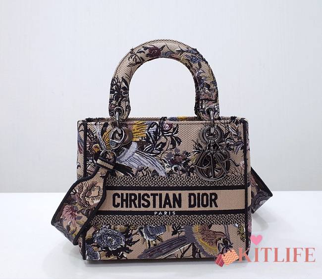 	 Kitlife Dior Lady Medium D-Lite Beige Multicolor Dior Jardin d'Hiver Embroidery - 24 x 20 x 11 cm - 1
