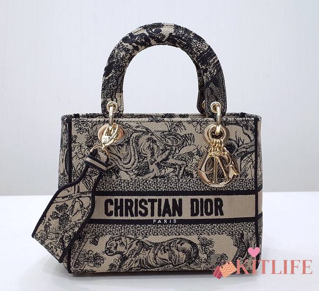 Kitlife Dior Lady Medium D-Lite Brown Toile de Jouy Embroidery - 24 x 20 x 11 cm - 1