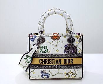 Kitlife Dior Lady Medium Ecru Multicolor Dior Pixel Zodiac Embroidery - 24 x 20 x 11 cm