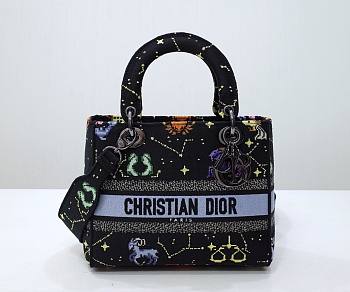 	 Kitlife Dior Lady Medium Black Ecru Multicolor Dior Pixel Zodiac Embroidery - 24 x 20 x 11 cm