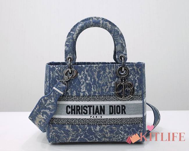 	 Kitlife Dior Lady Medium Blue Dior Brocart Denim-Effect Embroidery - 24 x 20 x 11 cm - 1