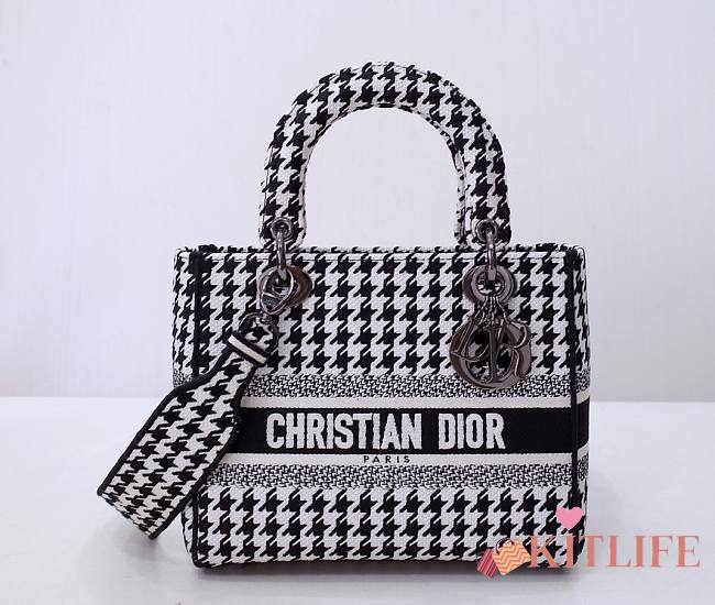 Kitlife Dior Lady Medium Black and White Houndstooth Embroidery - 24 x 20 x 11 cm - 1