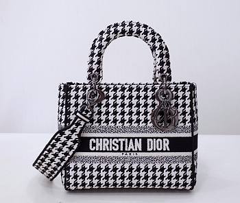 Kitlife Dior Lady Medium Black and White Houndstooth Embroidery - 24 x 20 x 11 cm