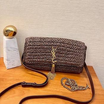 KITLIFE YSL KATE 99 CHAIN BAG WITH TASSEL IN BROWN RAFFIA - 26 X 13,5 X 4,5 CM