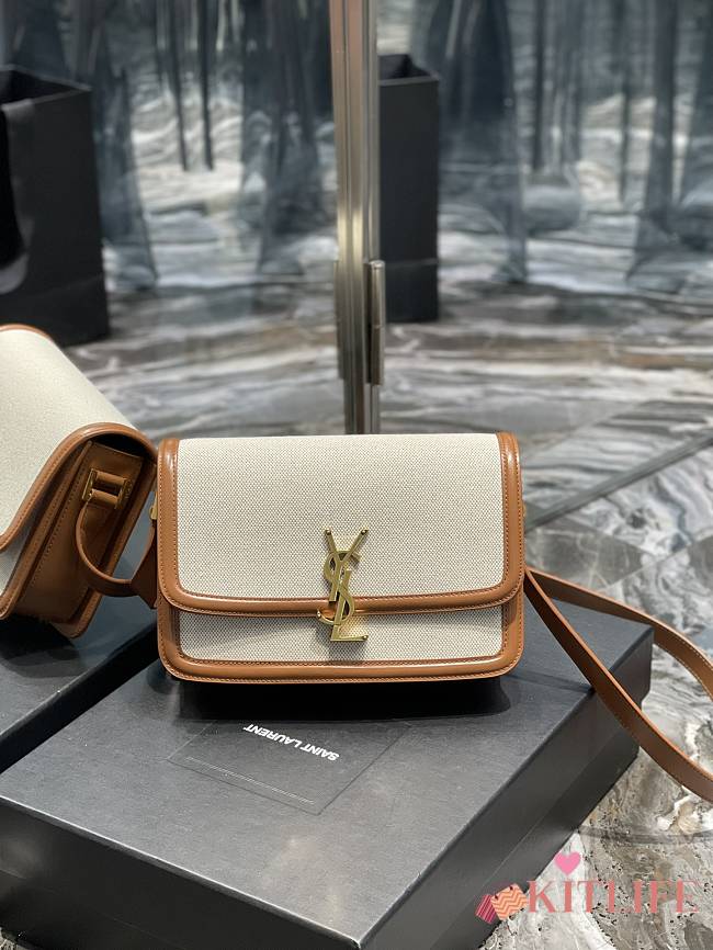 KITLIFE YSL SOLFERINO MEDIUM SATCHEL IN BOX SAINT LAURENT IN CREAM AND BROWN TRIM - 23 X 16 X 6 CM - 1