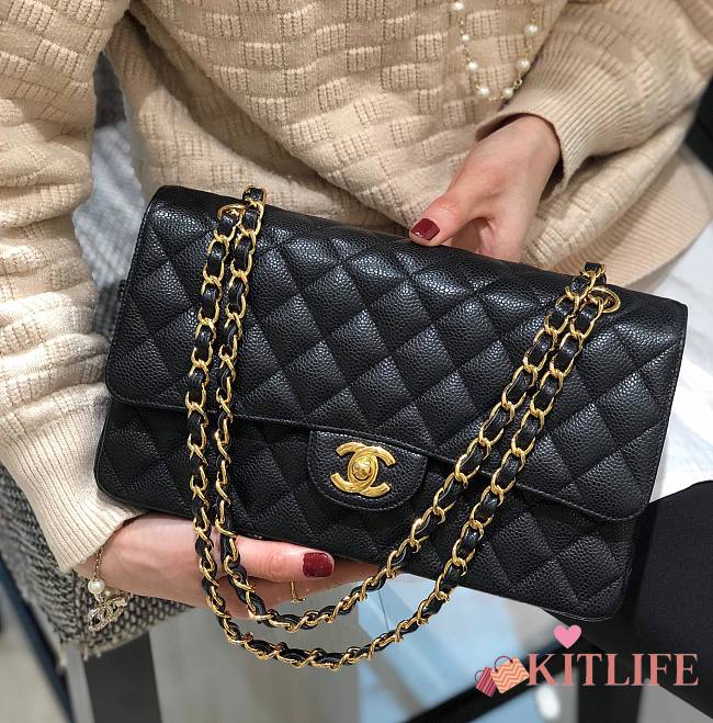 Kitlife Chanel Classic Flap Bag Medium in Black Caviar Leather - 25cm - 1