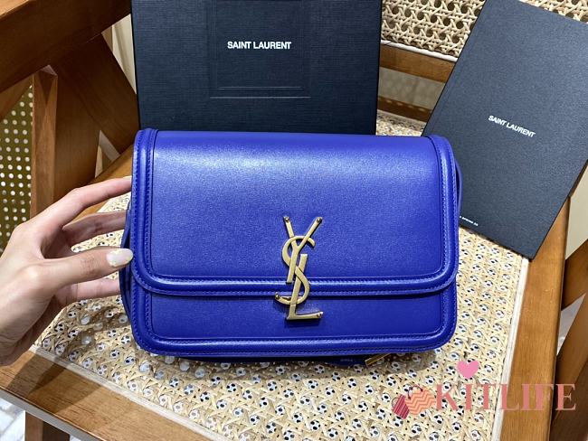 KITLIFE YSL SOLFERINO MEDIUM SATCHEL IN BOX LEATHER BLUE - 23 X 16 X 6 CM - 1