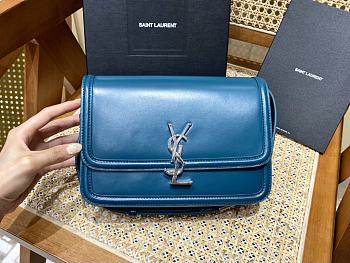 	 KITLIFE YSL SOLFERINO MEDIUM SATCHEL IN BOX LEATHER BLUE SILVER HARDWARE - 23 X 16 X 6 CM