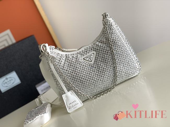 	 Kitlife Prada Re-Edition 2005 Satin White Bag With Crystals - 22 x 18 x 6.5cm - 1