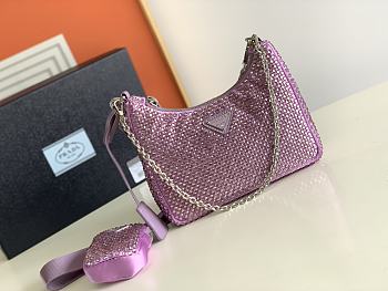 	 Kitlife Prada Re-Edition 2005 Satin Pink Bag With Crystals - 22 x 18 x 6.5cm