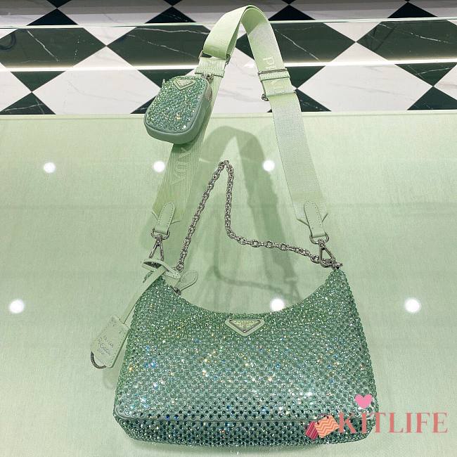 	 Kitlife Prada Re-Edition 2005 Satin Mint Bag With Crystals - 22 x 18 x 6.5cm - 1