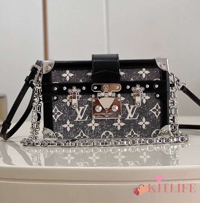 Kitlife Louis Vuitton Petite Malle Handbag Gray Denim Textile Jacquard - 20*12.5*6cm - 1