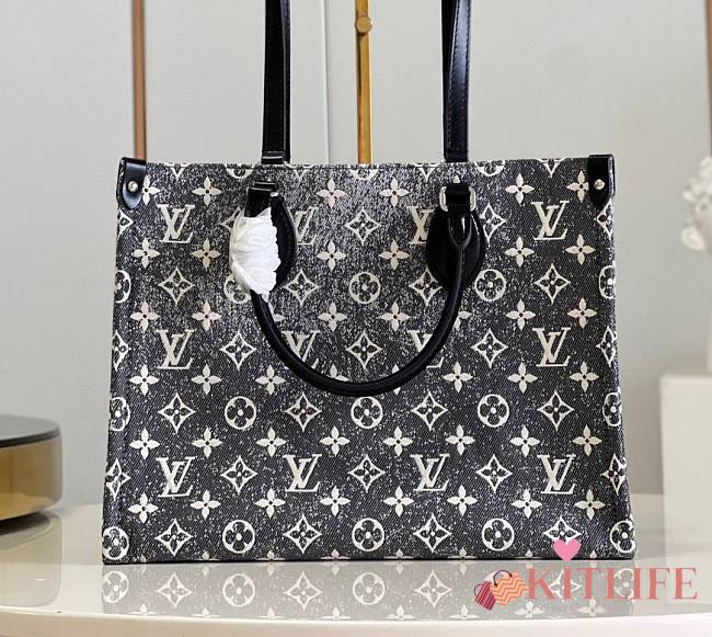 Kitlife Louis Vuitton Onthego Gray Denim Textile Jacquard - 35*27*14cm - 1