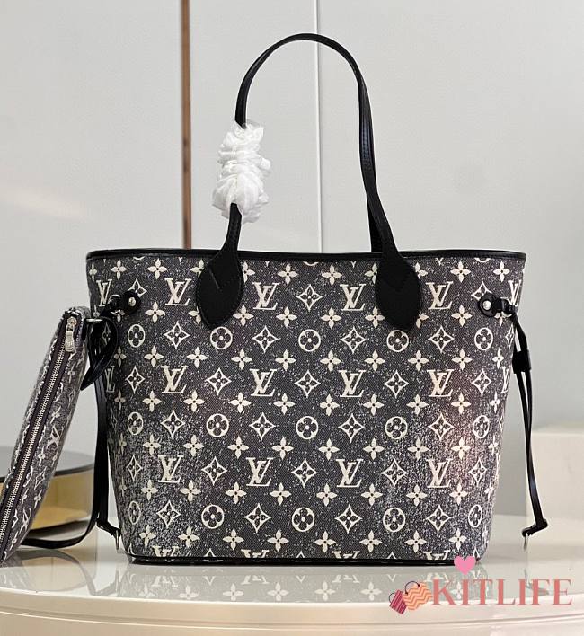 	 Kitlife Louis Vuitton Neverfull Gray Denim Textile Jacquard - 31*28*14cm - 1