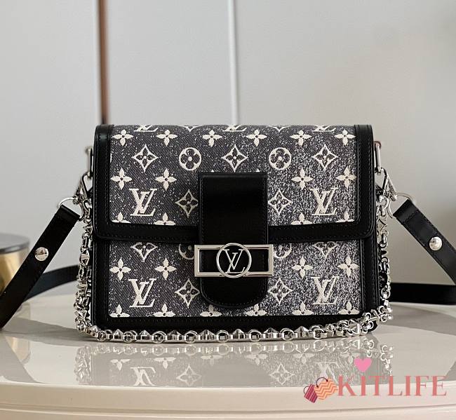 Kitlife Louis Vuitton Dauphine MM Denim textile jacquard Gray - 25*17*10.5cm - 1