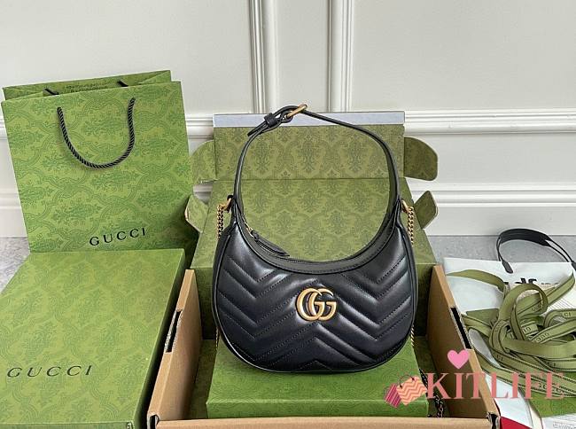 	 Kitlife Gucci GG Marmont half-moon-shaped mini bag black - 699514 - W21.5cm x H11cm x D5cm - 1