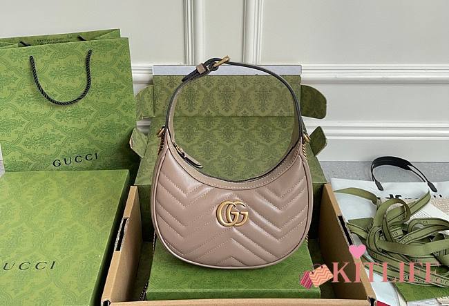 	 Kitlife Gucci GG Marmont half-moon-shaped mini bag dust pink - 699514 - W21.5cm x H11cm x D5cm - 1