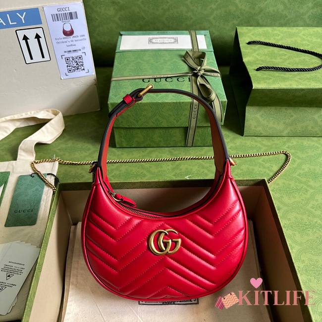 	 Kitlife Gucci GG Marmont half-moon-shaped mini bag red - 699514 - W21.5cm x H11cm x D5cm - 1