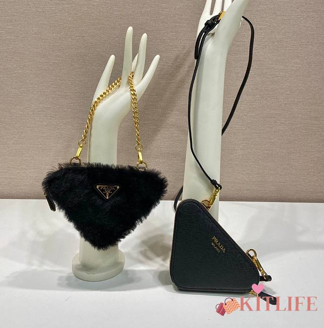 Kitlife Prada Shearling and Saffiano Leather Mini Pouch Black - 15*10*5cm - 1