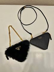 Kitlife Prada Shearling and Saffiano Leather Mini Pouch Black - 15*10*5cm - 2