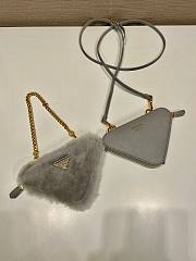 	 Kitlife Prada Shearling and Saffiano Leather Mini Pouch Grey - 15*10*5cm - 3